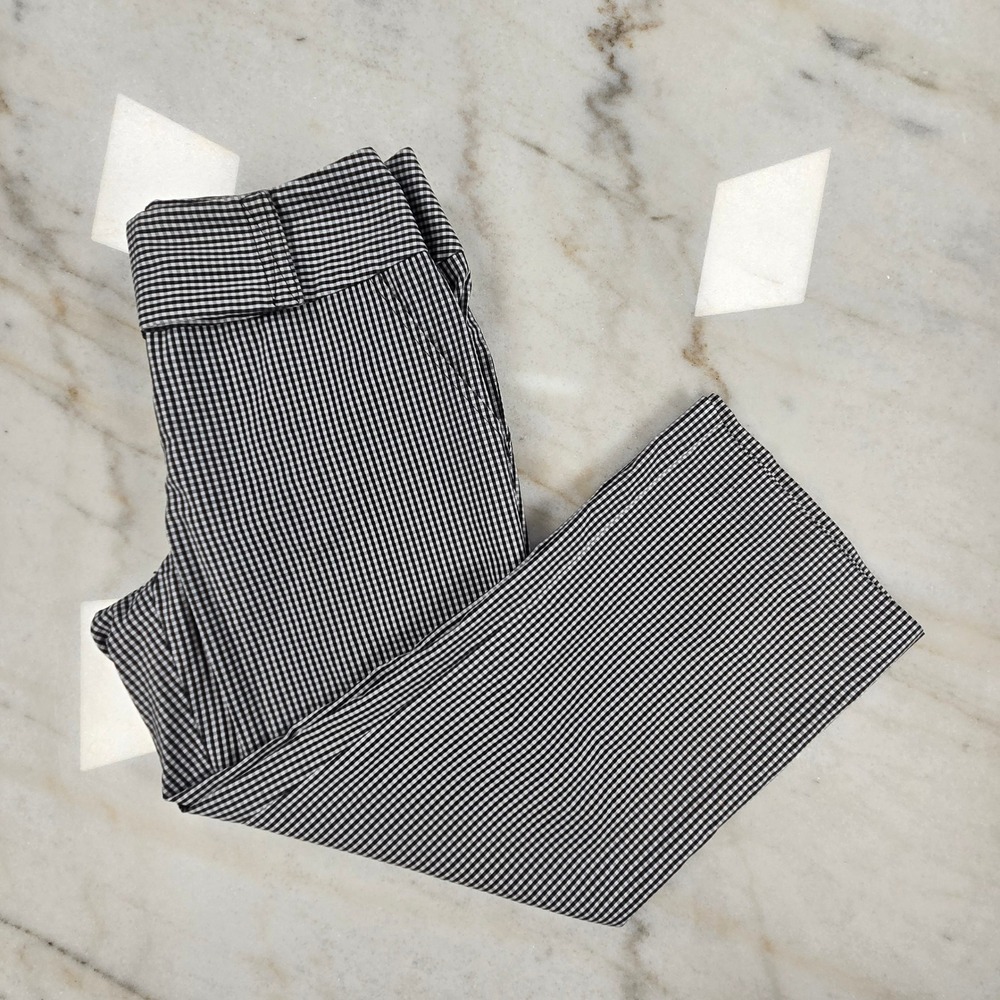 White House Black Market Dress Pant Women 8 Black Gingham Check Crop Preppy Chic